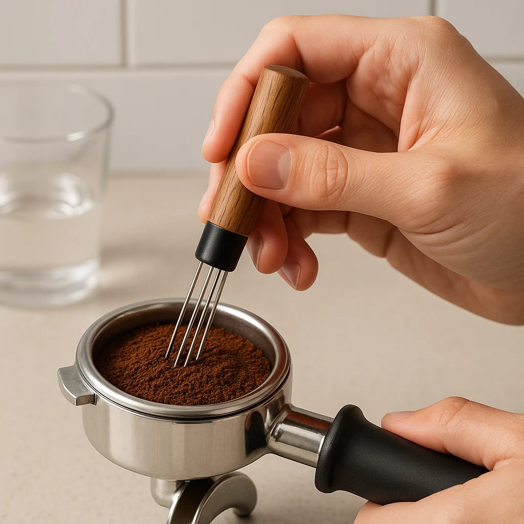 Coffee Cloth Powder Needle Coffee Stirring Clocks Brezer Stainless Steel Cloth Powder Maker Solid Wood Belt Storage Powder Needle Italian Style