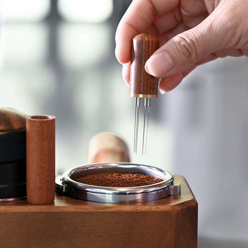Coffee Cloth Powder Needle Coffee Stirring Clocks Brezer Stainless Steel Cloth Powder Maker Solid Wood Belt Storage Powder Needle Italian Style