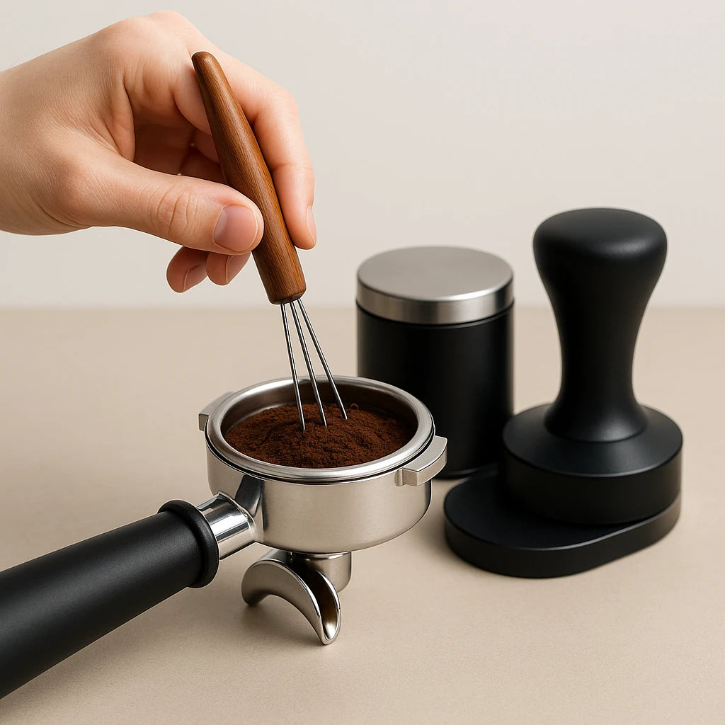 Coffee Cloth Powder Needle Coffee Stirring Clocks Brezer Stainless Steel Cloth Powder Maker Solid Wood Belt Storage Powder Needle Italian Style