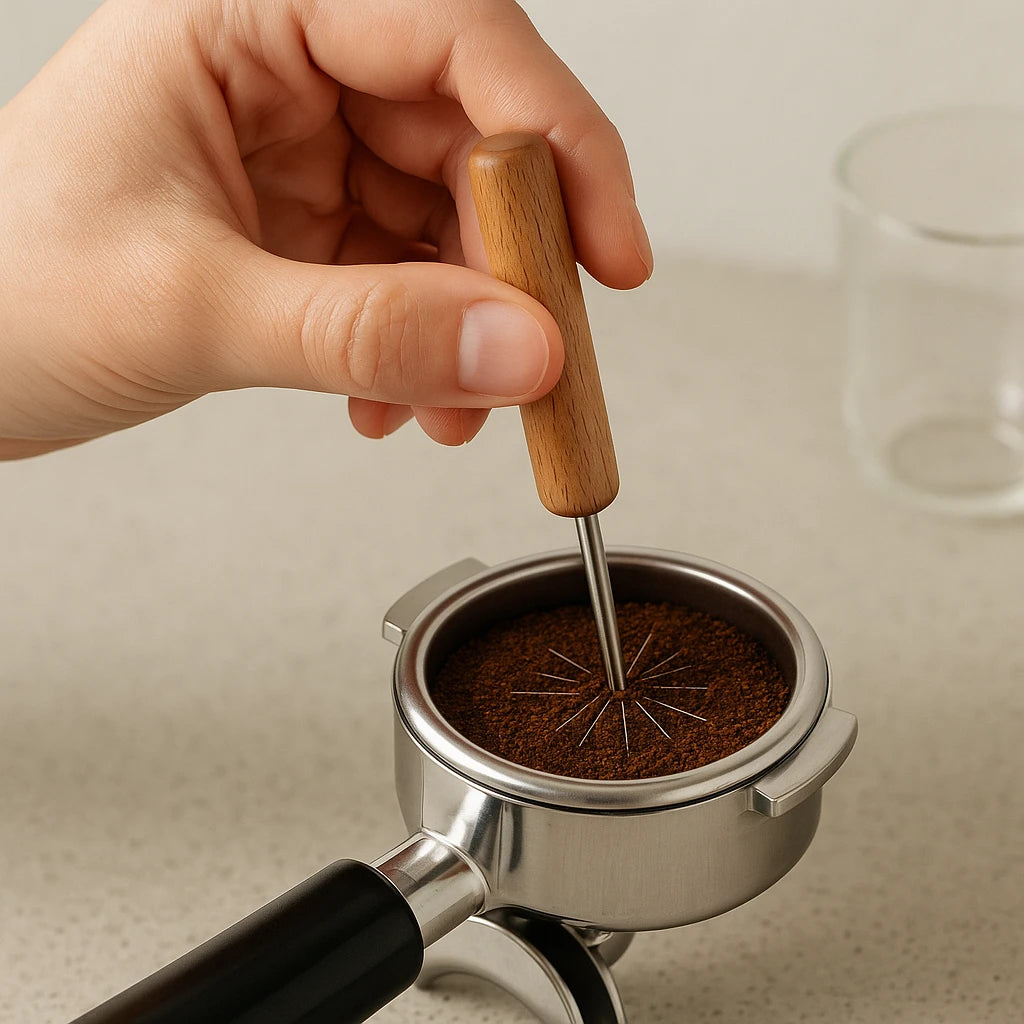 Coffee Cloth Powder Needle Coffee Stirring Clocks Brezer Stainless Steel Cloth Powder Maker Solid Wood Belt Storage Powder Needle Italian Style