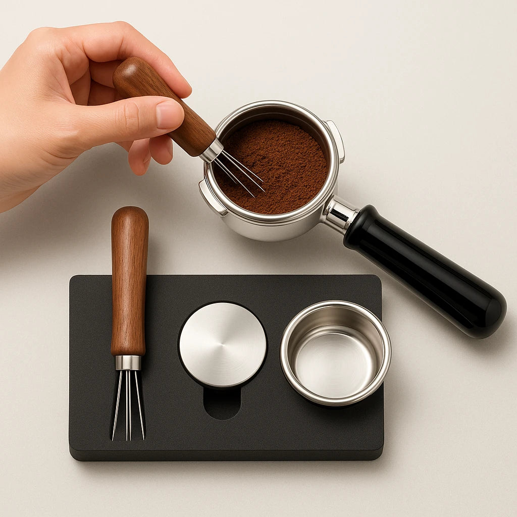 Coffee Cloth Powder Needle Coffee Stirring Clocks Brezer Stainless Steel Cloth Powder Maker Solid Wood Belt Storage Powder Needle Italian Style