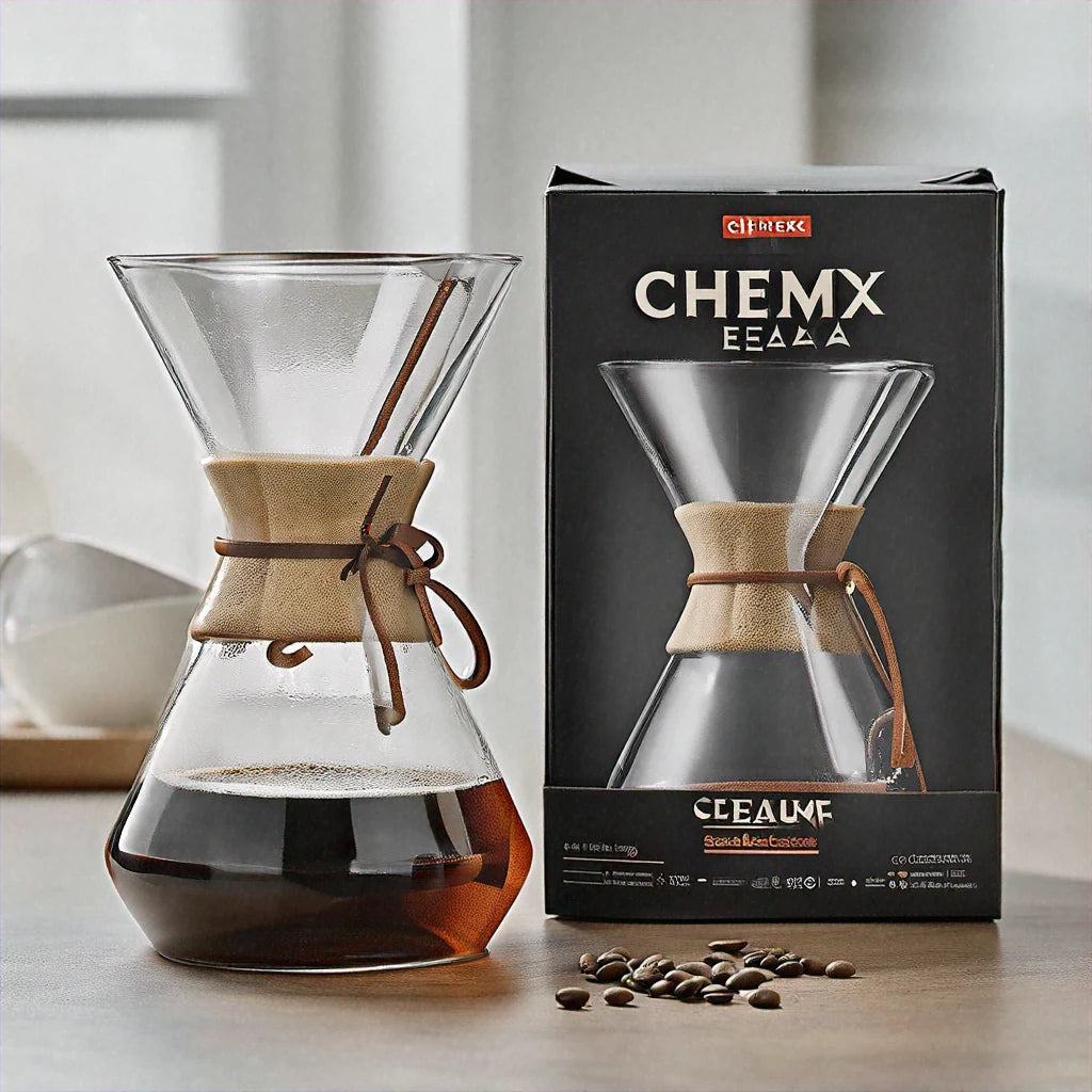 Chemex Classic Series Pour-Over Glass Coffeemaker with a wooden collar and leather tie, showcasing its elegant hourglass shape.